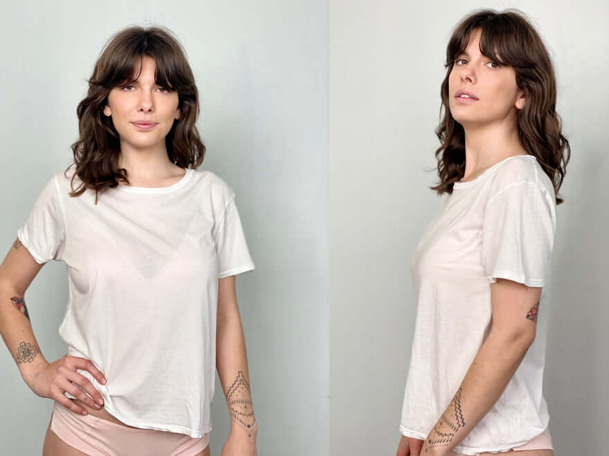 What does the bra look like under a white T Shirt?