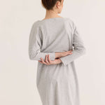 long sleeve tee dress in grey, back view