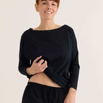 long sleeve tee in black, front view