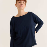 long sleeve tee in navy, front view