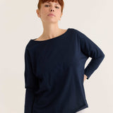 long sleeve tee in navy, front view