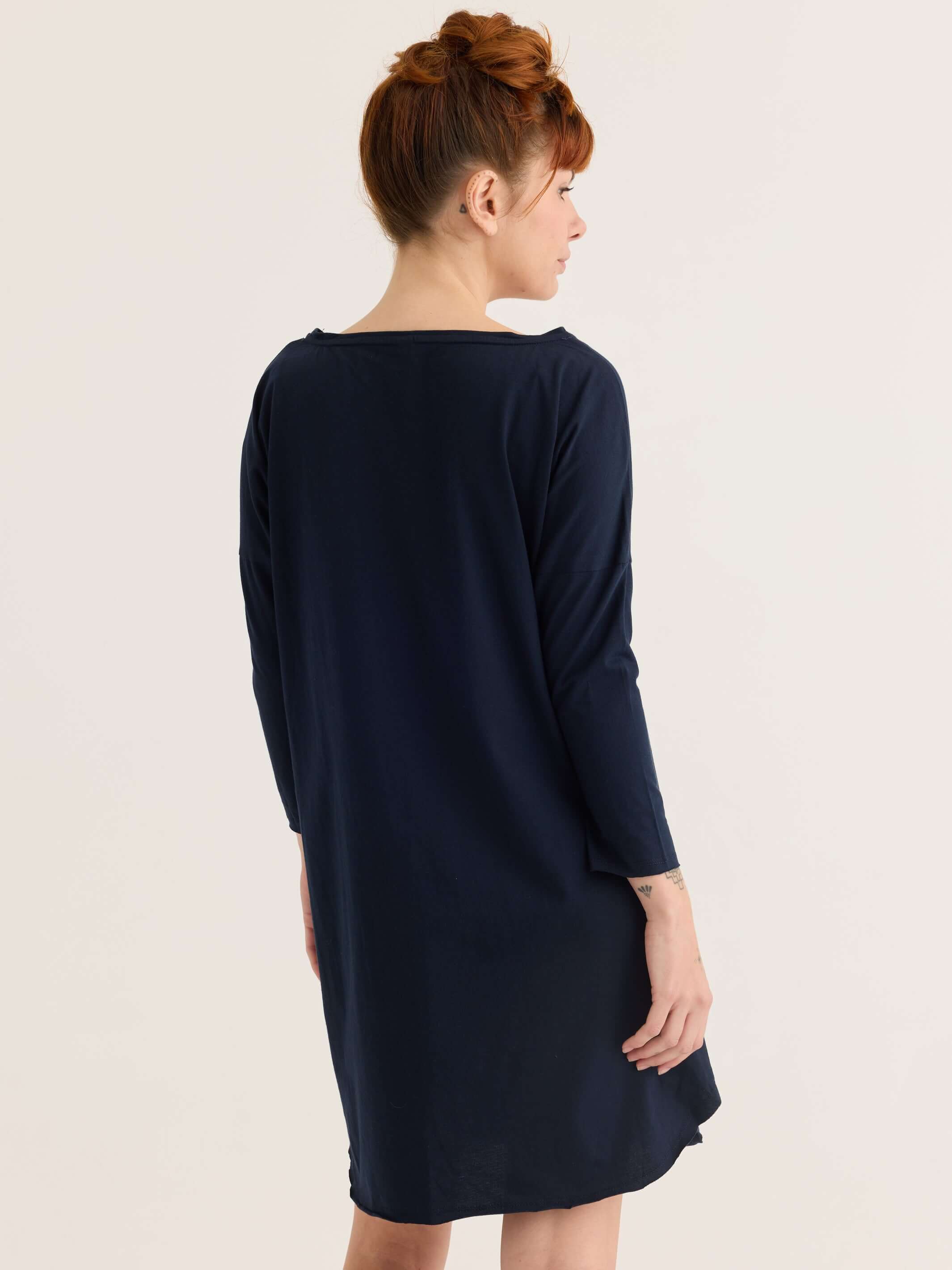 tee dress in navy, back view