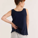 organic cotton shelf singlet in navy, back view