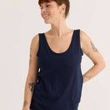 organic cotton shelf singlet in navy, front view