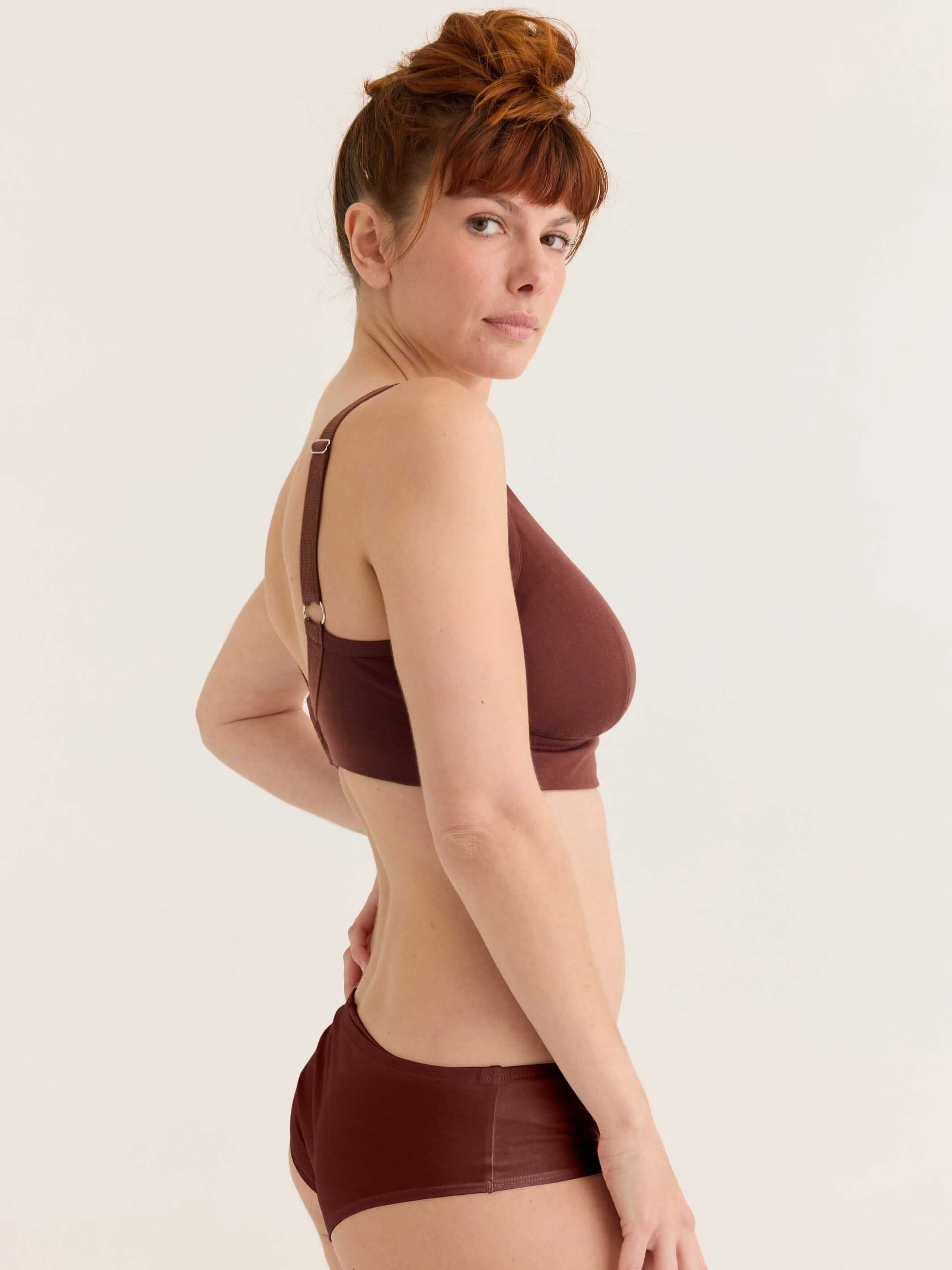 Rum raisin bra with briefs, front view