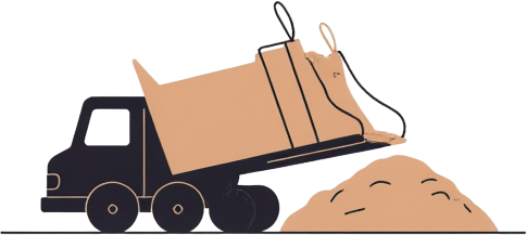 Illustration of a rubbish truck tipping waste into landfill