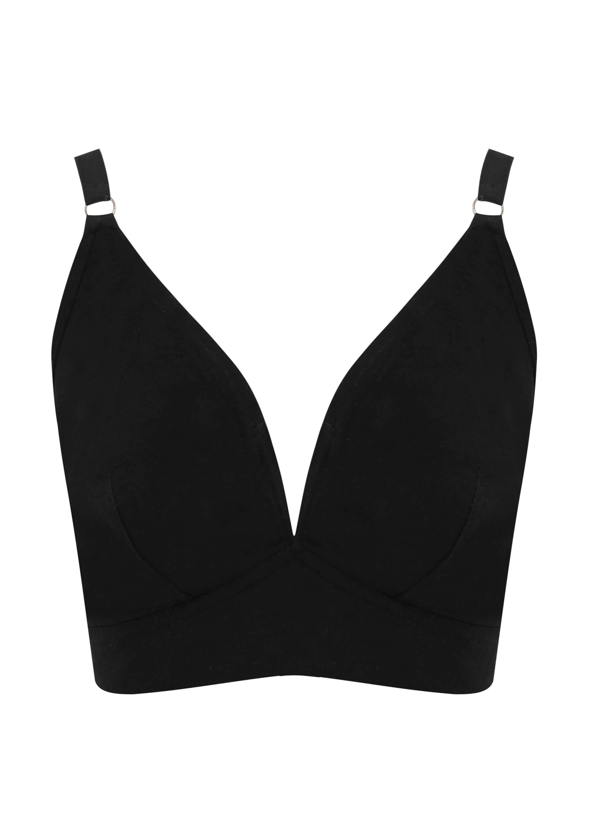 V for Victory Bra in black, on a ghost mannequin