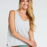 woman wearing grey marle singlet with built in bra