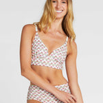 woman wearing floral print bra and high waisted briefs in Liberty Fabric print